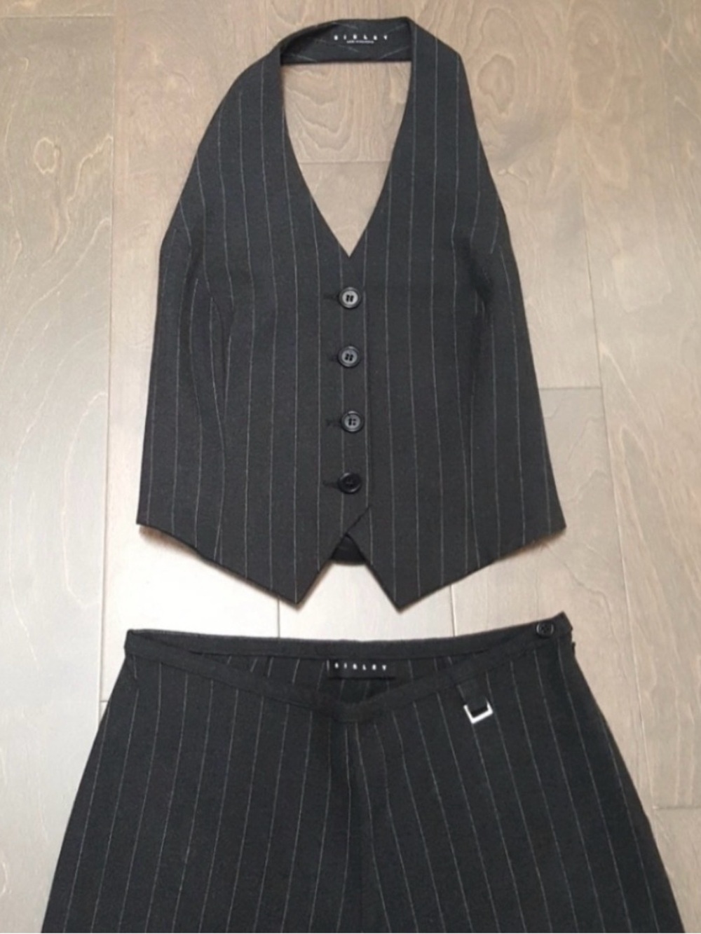 Pinstripe Tailored Vest and pants Set - Grey/White
